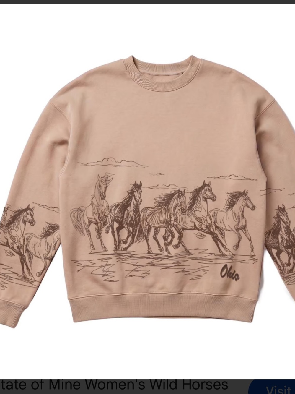 State of Mind Beige Graphic Sweatshirt with Horse Print